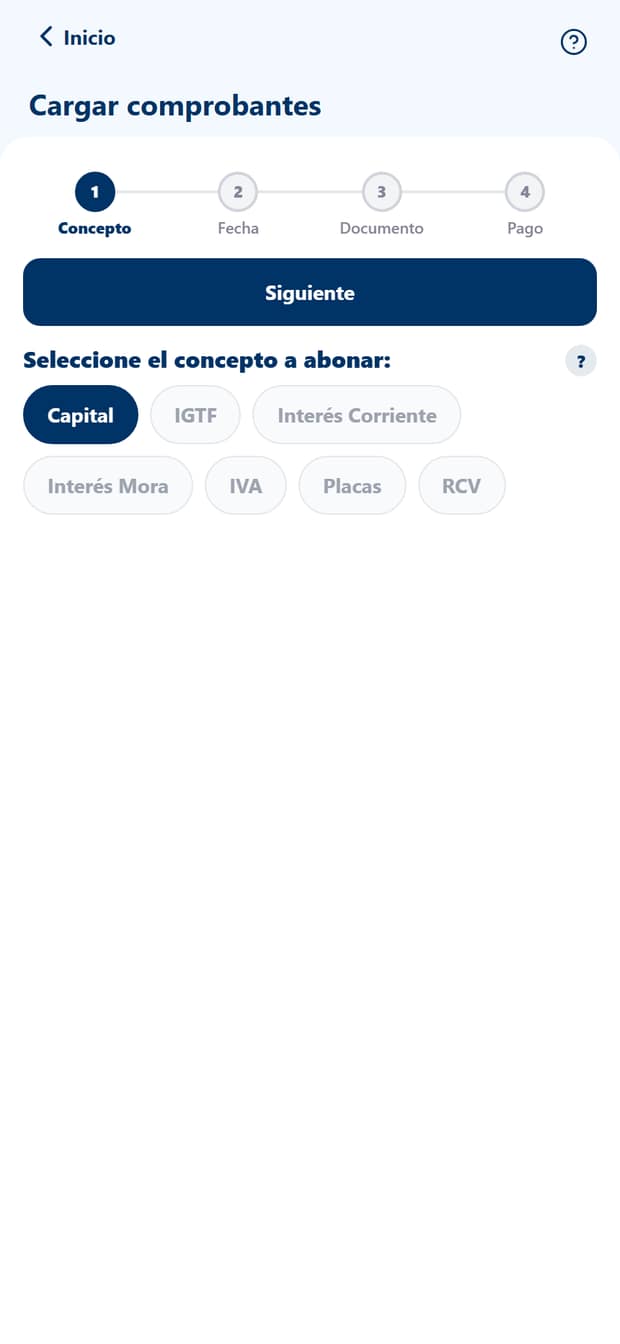 Primer paso de la carga de un pago en Soli360: elegir el concepto